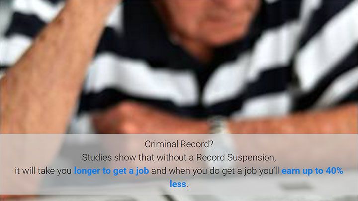 Studies show that without a Record Suspention / Canadian pardon, you can expect to earn 40% less!